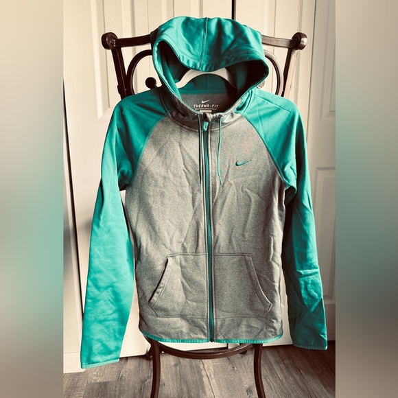 Nike Therma-Fit Aqua and Gray Zip Hoodie - Picture 1 of 10